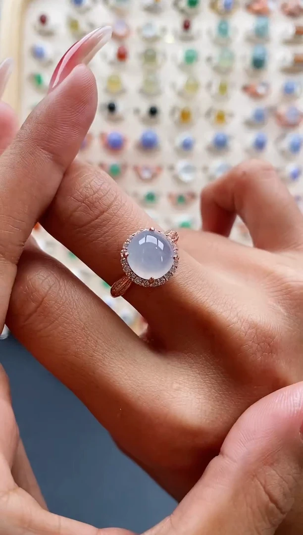 【闪购商品】翡翠戒指银S925镶嵌缅甸天然A货翡翠333 1+8