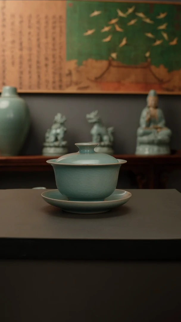 【闪购商品】杯原产地原矿   元宝三才盖碗  微瑕