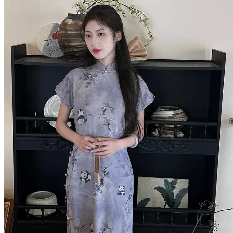 短袖文艺长旗袍斜襟日常简约旗袍夏季中国风日奢风