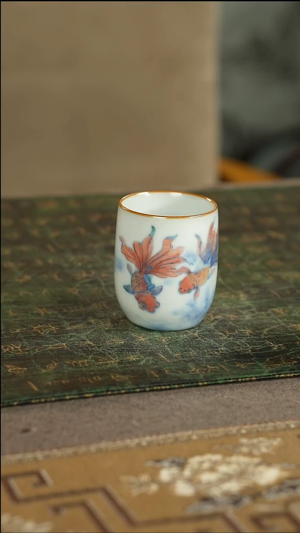 善窑厂汝窑青花金鱼闻香杯