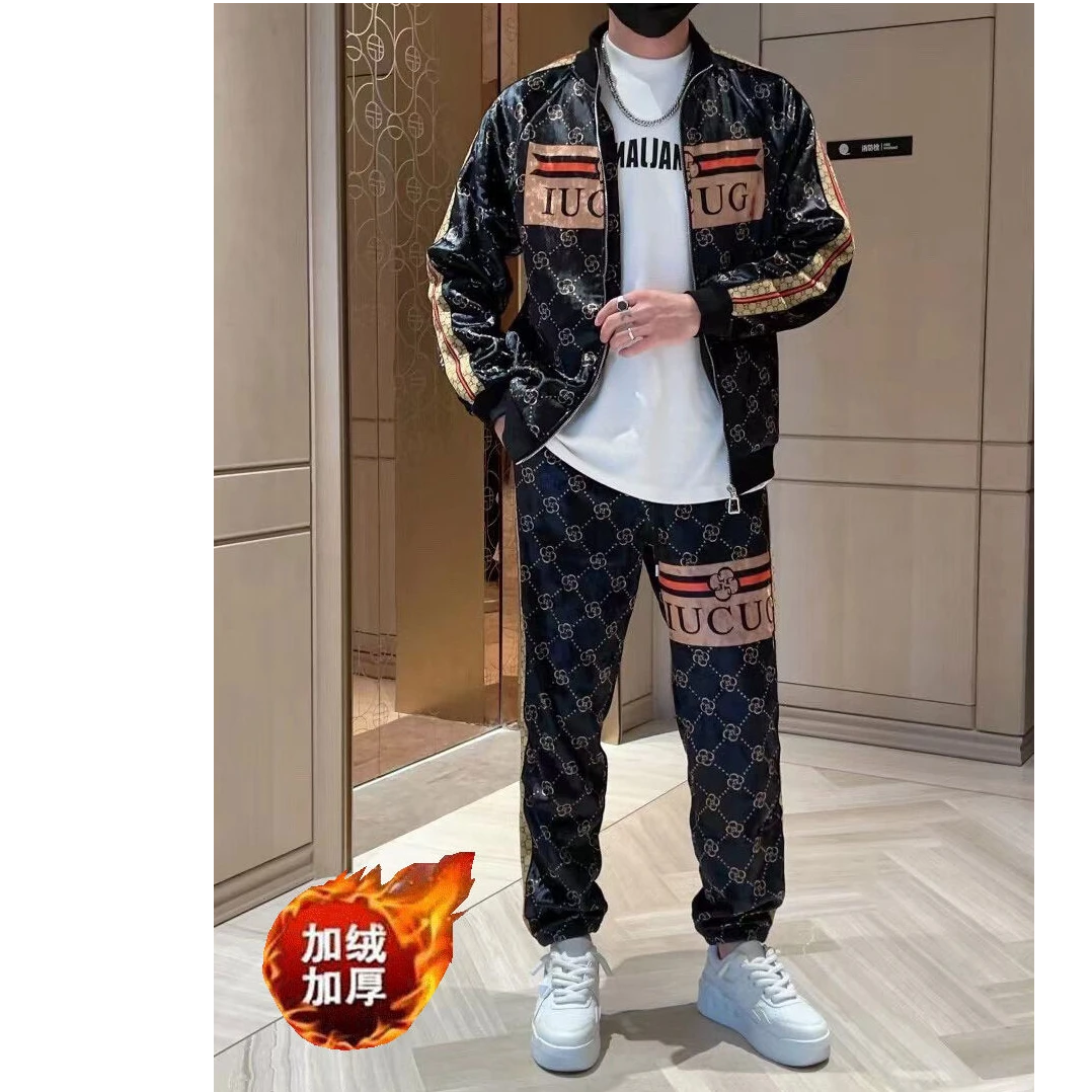 奇珀菲仑潮牌加绒加厚卫衣套装男冬季新款潮流时尚休闲韩版运动