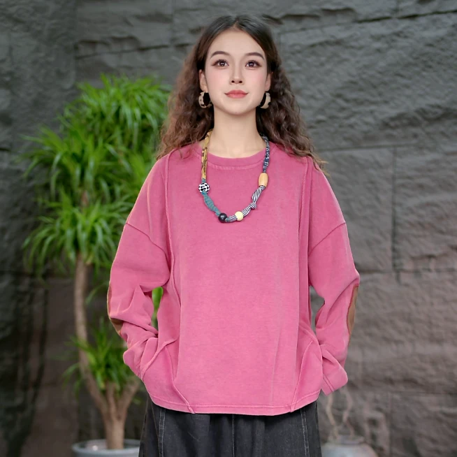 【柔感纯棉卫衣】秋款女装长袖显瘦大码宽松上衣百搭圆领打底衫