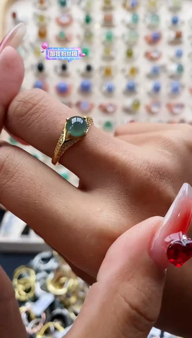 【闪购商品】翡翠戒指银S925镶嵌缅甸天然A货翡翠111 2+6