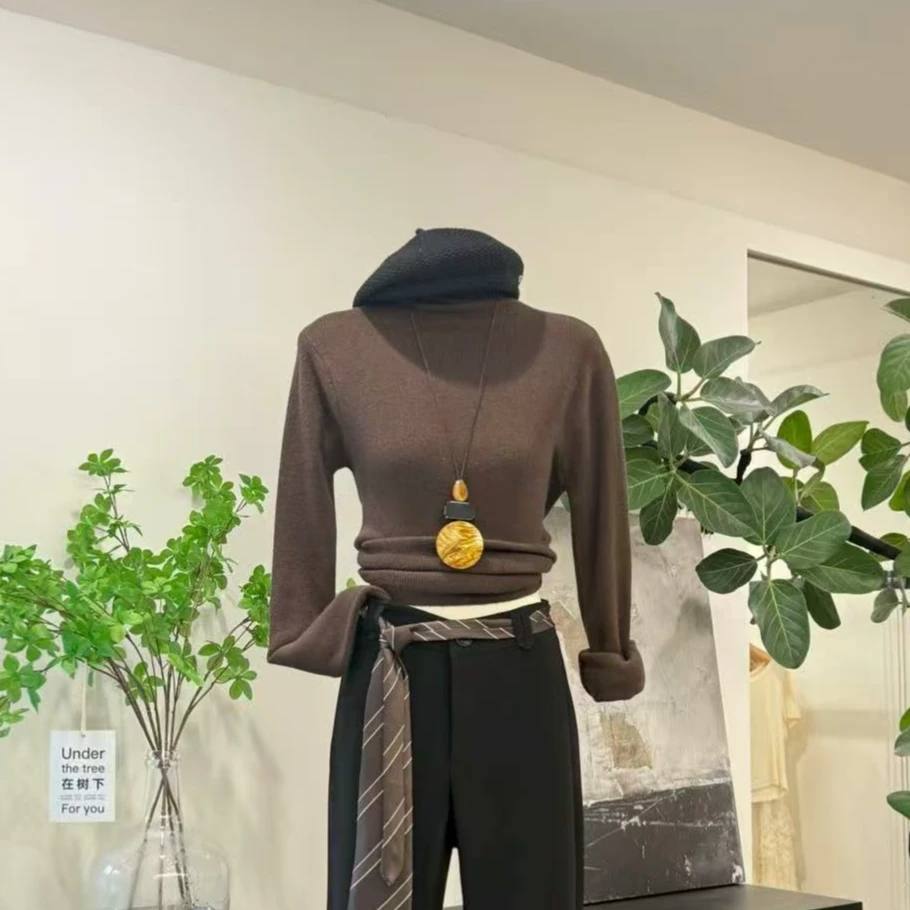 【堆堆领】纯色软糯修身针织衫上衣-9625