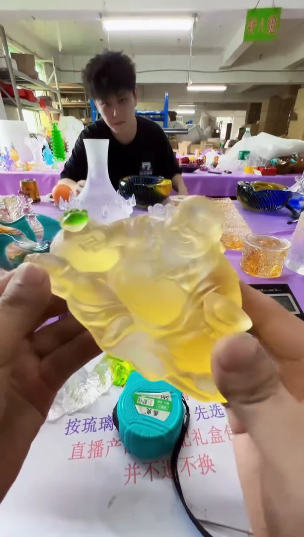 手工艺品琉璃古法琉璃弥勒佛摆件