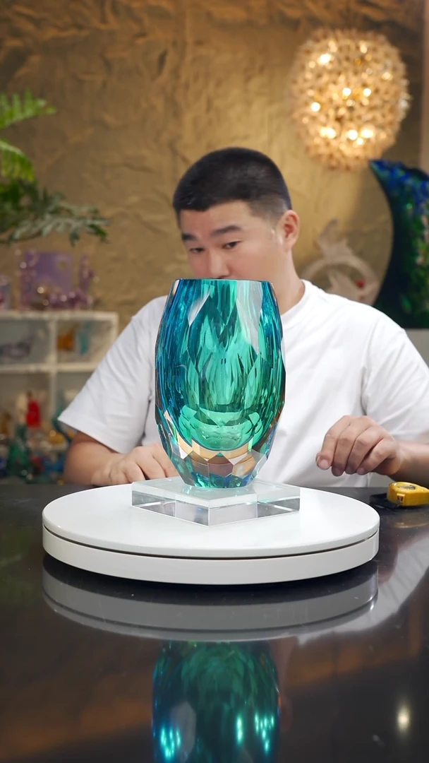 摆件福利琥珀蓝切面花瓶