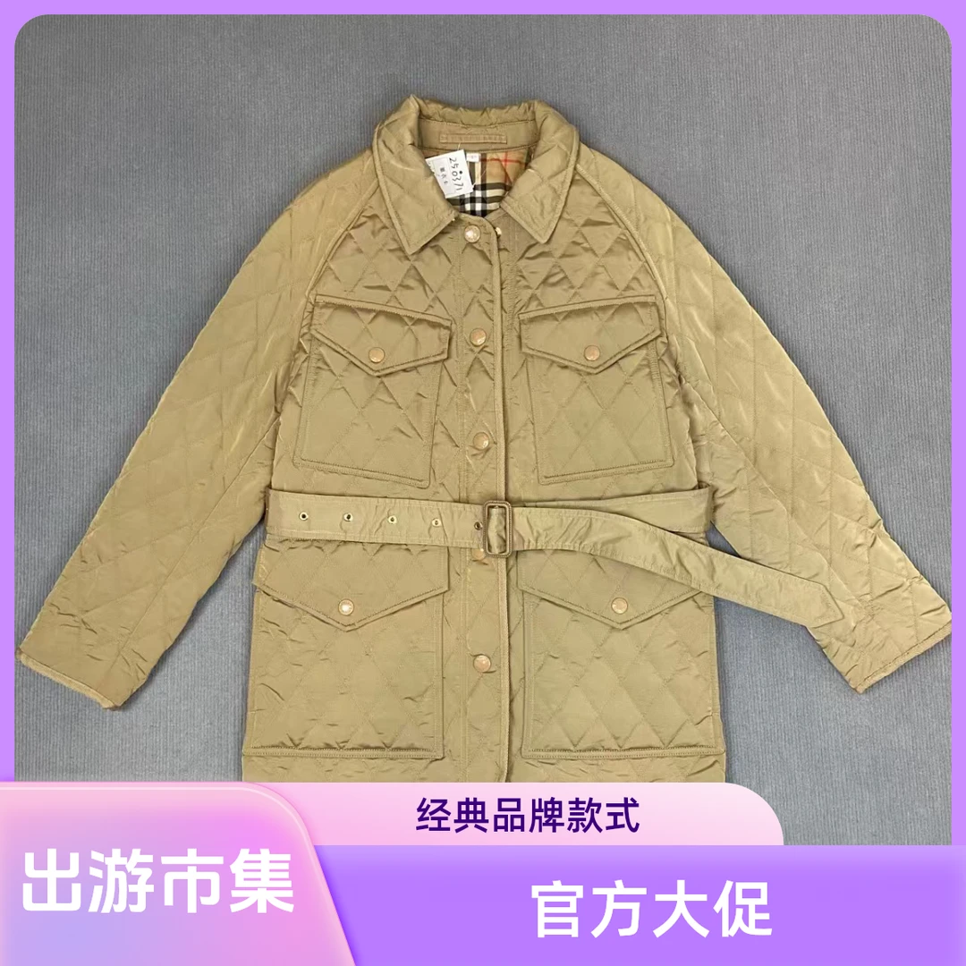 99新 BURBERRY/博柏利 250371/S码/经典格纹内衬束腰夹克