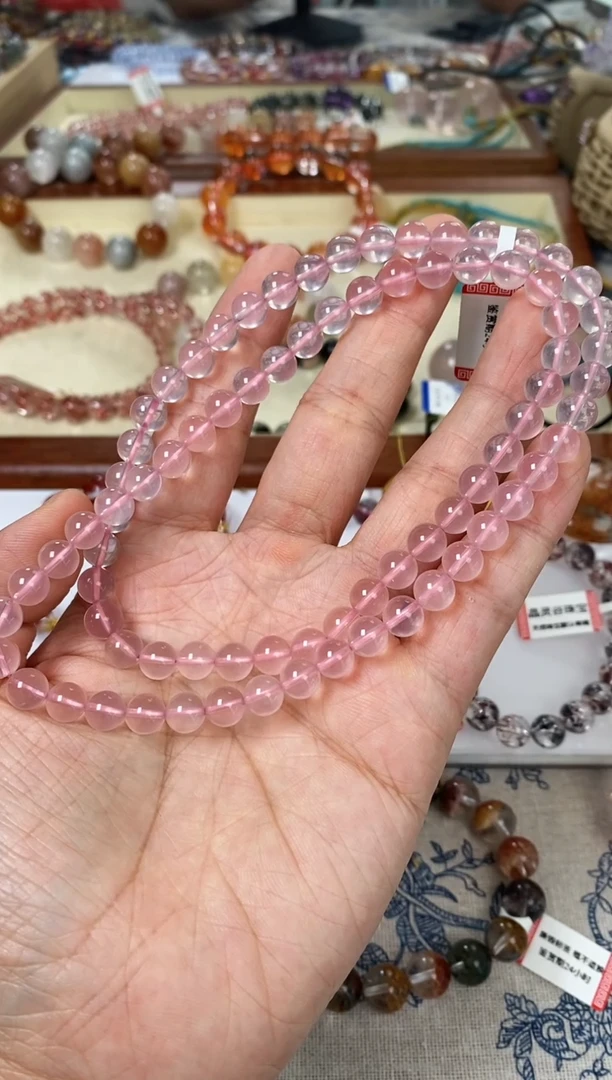 水晶手链未镶嵌马达加斯加 果冻体粉水晶