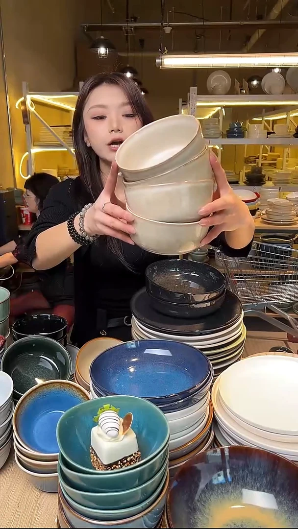 瓷65外贸尾货高温釉下彩陶瓷餐具默认微瑕