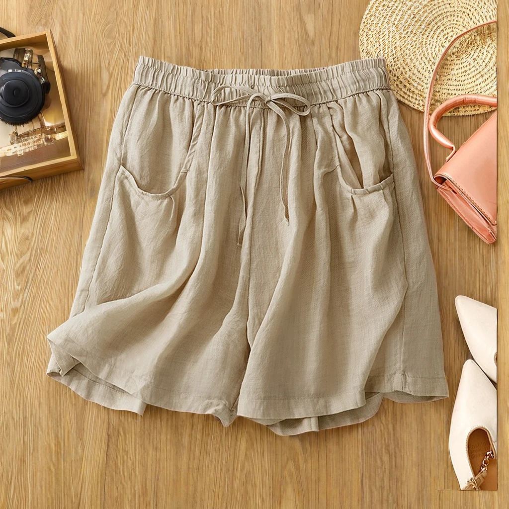 大码短裤五分高端夏天百搭中裤休闲裤宽松女薄款阔腿棉麻女松紧腰