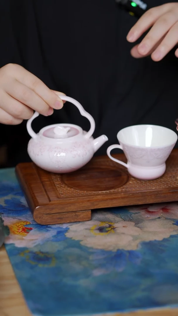 蔓颜 暮云粉  小提梁壶+杯子