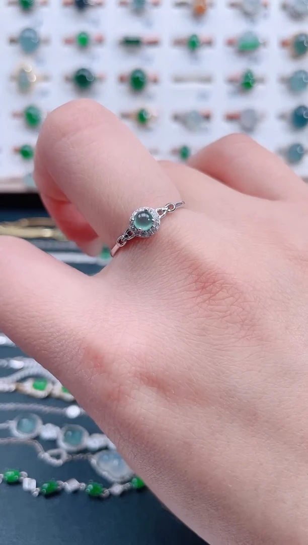 银S925镶嵌戒指翡翠天然翡翠