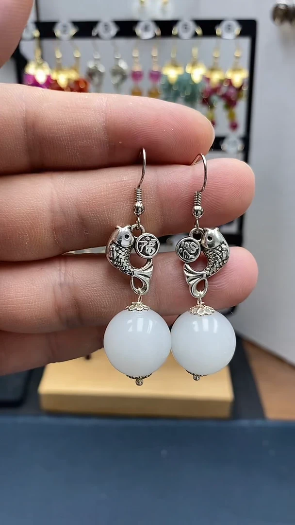 和田玉银S925镶嵌耳饰尺寸16mmA1