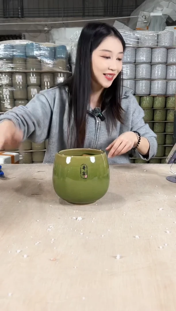 【闪购商品】陶瓷龙蛋裂纹深绿13x13