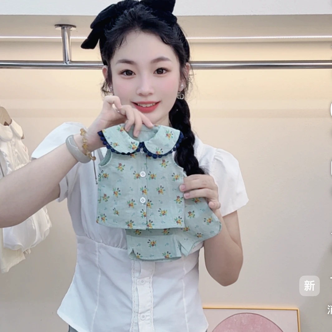 【绿野仙踪】夏季新款女宝宝度假小碎花娃娃领背心短裤洋气套装