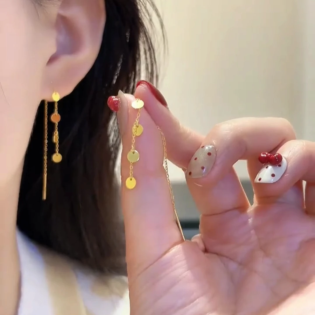 铜合金耳饰 金色亮片长款流苏耳线轻奢气质百搭时尚百搭耳环耳饰