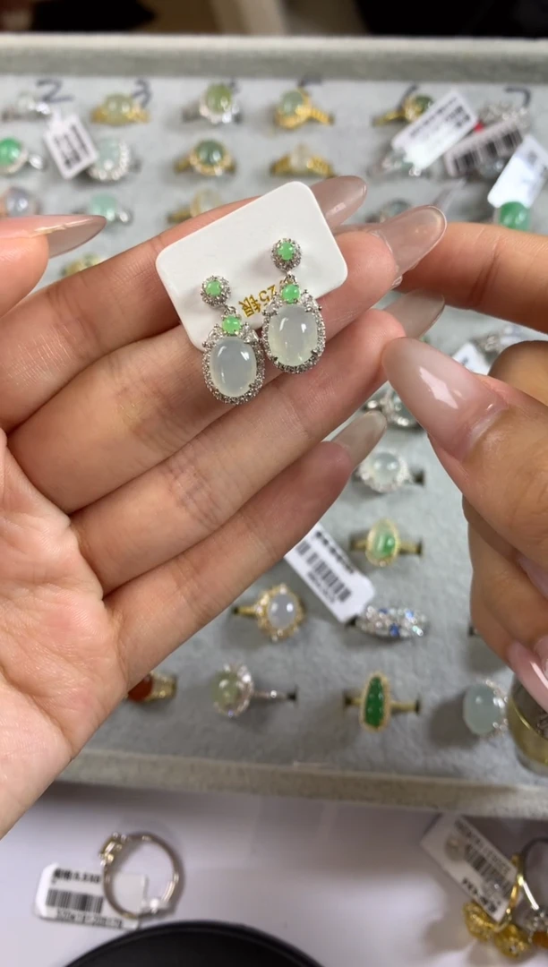 银S925镶嵌戒指翡翠耳饰11
