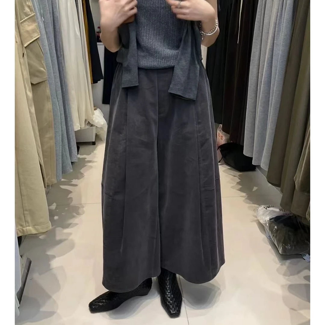 韩系复古加厚保暖灯芯绒阔腿裤女加绒秋冬松弛感九分裤宽松休闲裤