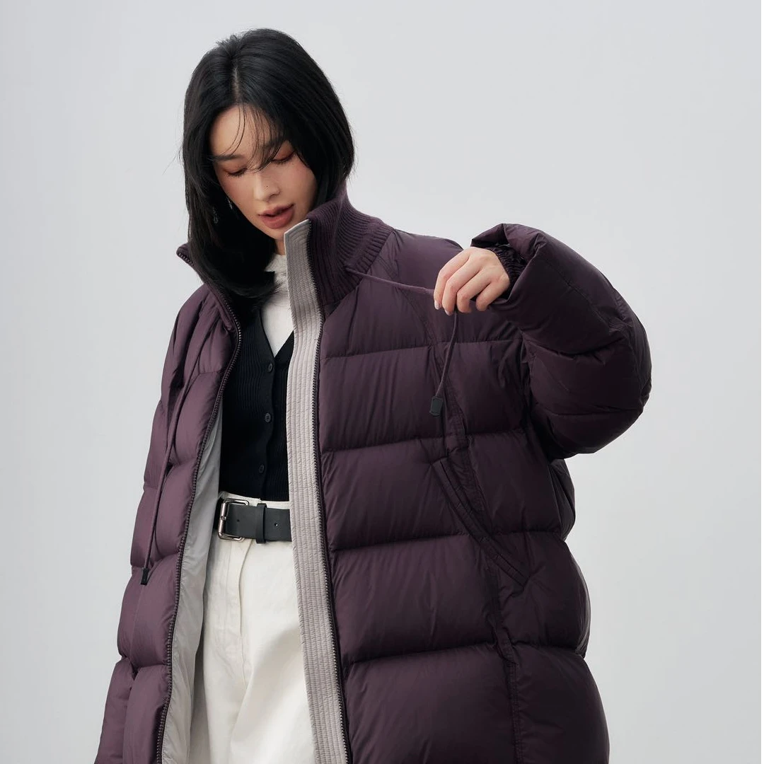 Basic House/百家好YL2024年新款中长款立领保暖户外休闲羽绒服