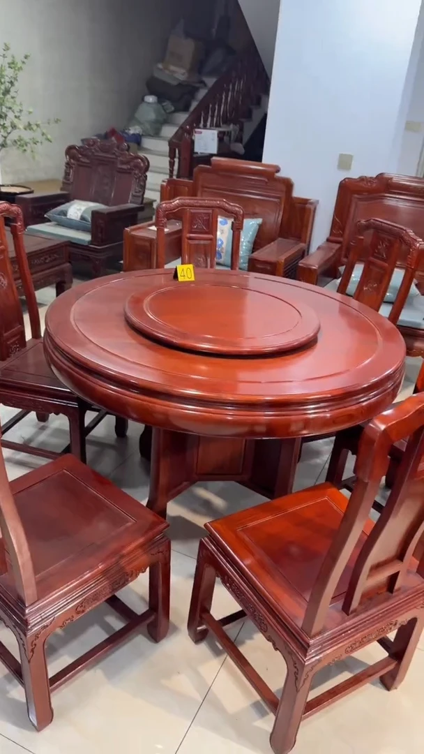 花梨木类储物柜冬*儿1.28米圆桌 一桌6椅子