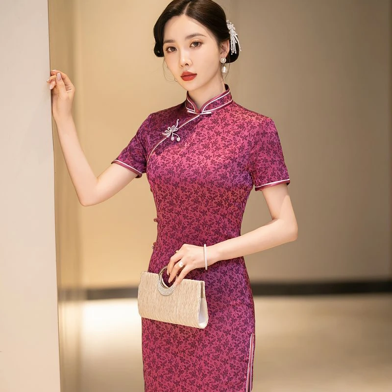 3108款民国风优雅中长款复古夏季显瘦中式旗袍大码气质旗袍