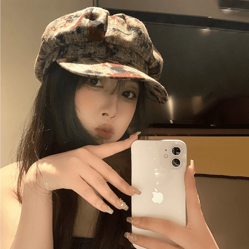 复古y2k泼墨贝雷帽女夏2024新款加大加宽薄款显脸小八角帽子春秋