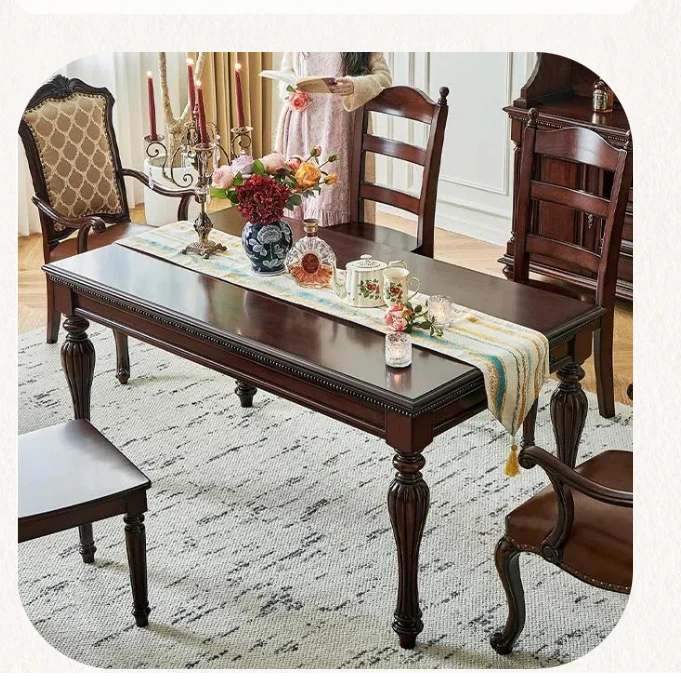 美式全实木长餐桌乡村风全实木款餐桌