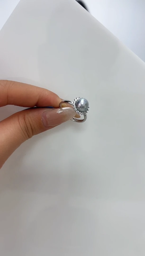 【闪购商品】海水珍珠DA银S925镶嵌a217 灰珠戒指 7