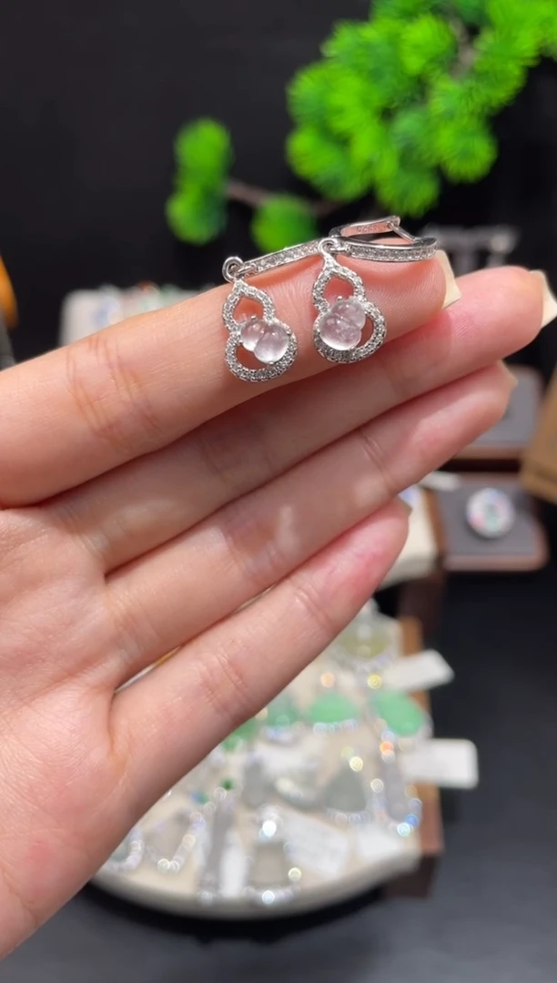 银S925镶嵌翡翠耳饰耳钉