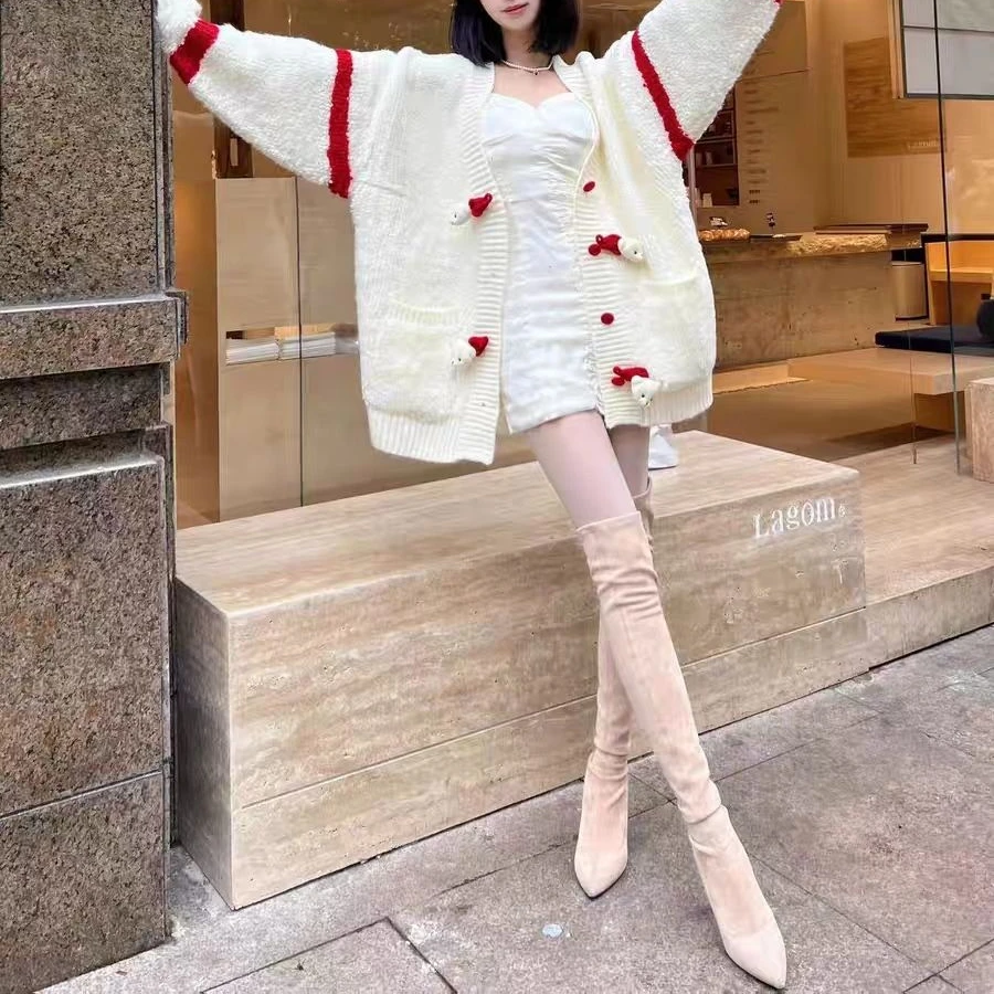 长靴女绒面性感显瘦小个子过膝长筒靴尖头粗跟弹力瘦瘦靴