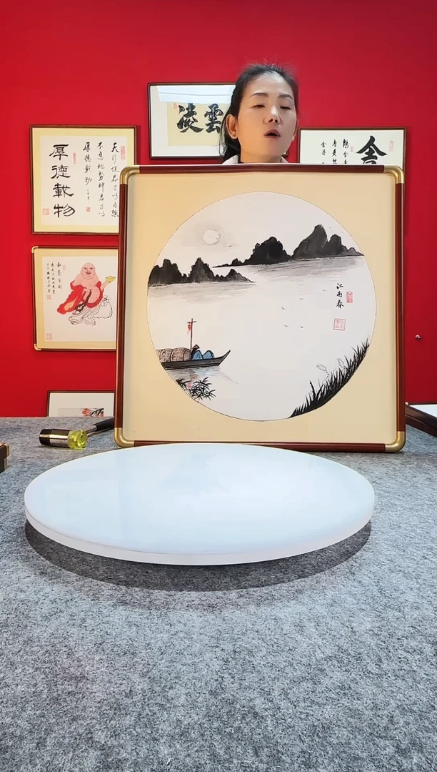 精品实木绘画作品-《江南春》52*52