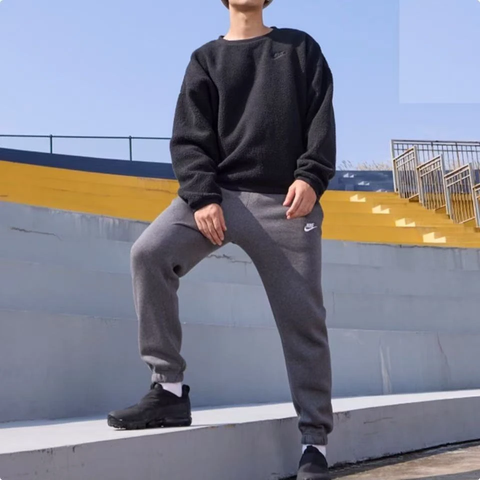 Nike 纯色圆领拉链口袋设计休闲卫衣 男款 黑色 FB8379-010