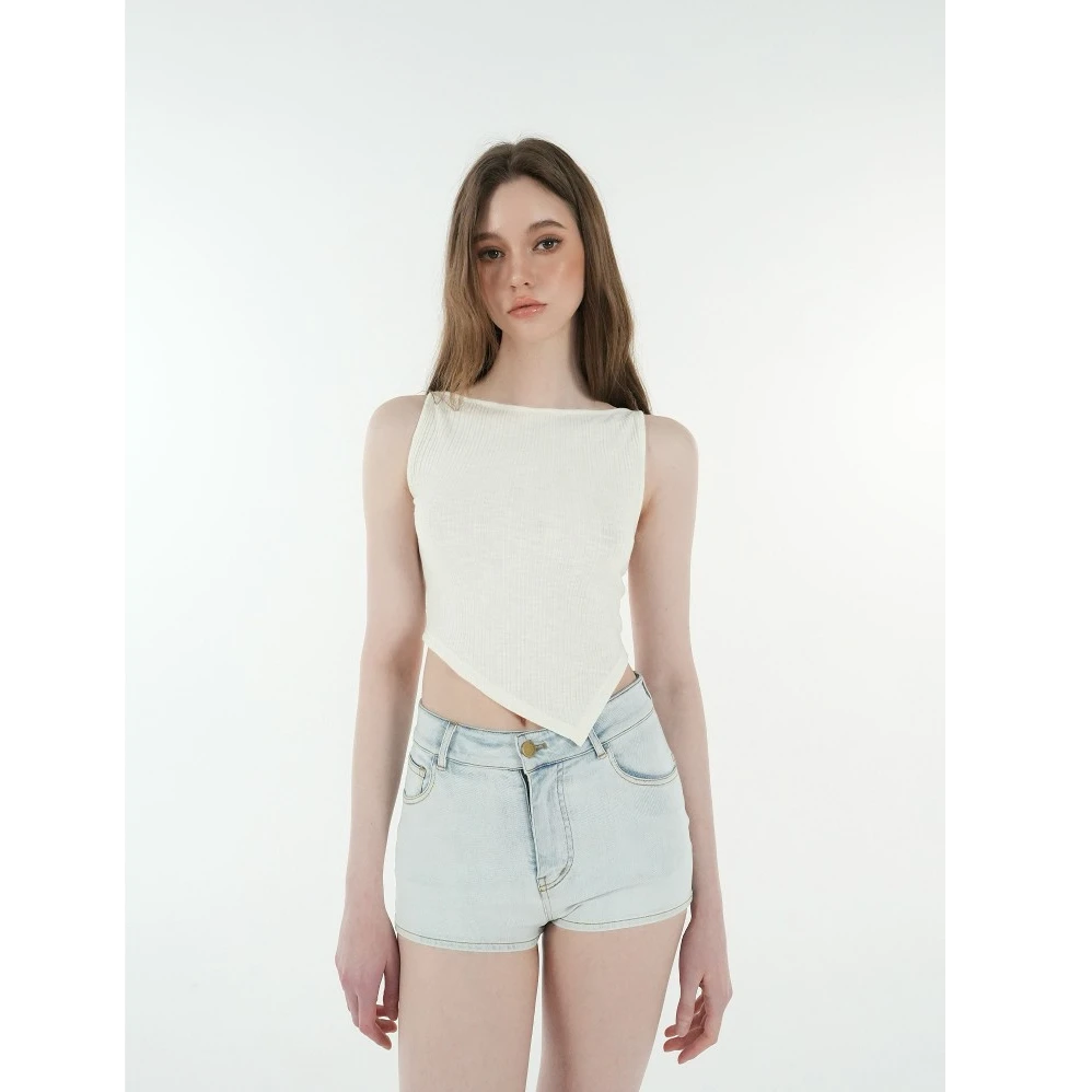 Jim Kennet微透一字领不对称设计修身吊带针织上衣