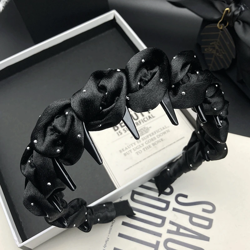 黑色简约高级感烫钻发卡发箍女高颅顶显脸小气质百搭压发洗脸头箍