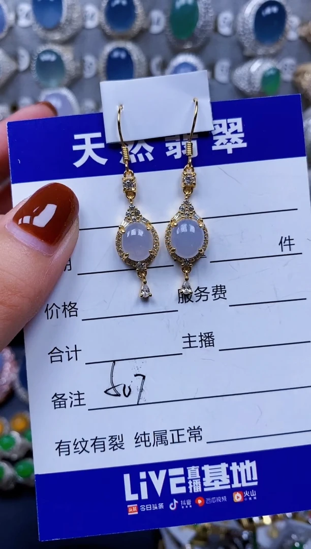 翡翠银S925镶嵌耳饰507