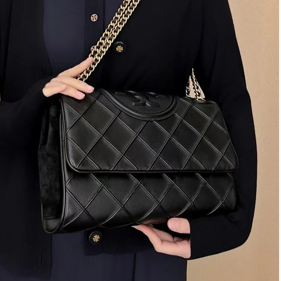 tory burch/汤丽柏琦 黑色大号soft fleming单肩链条包