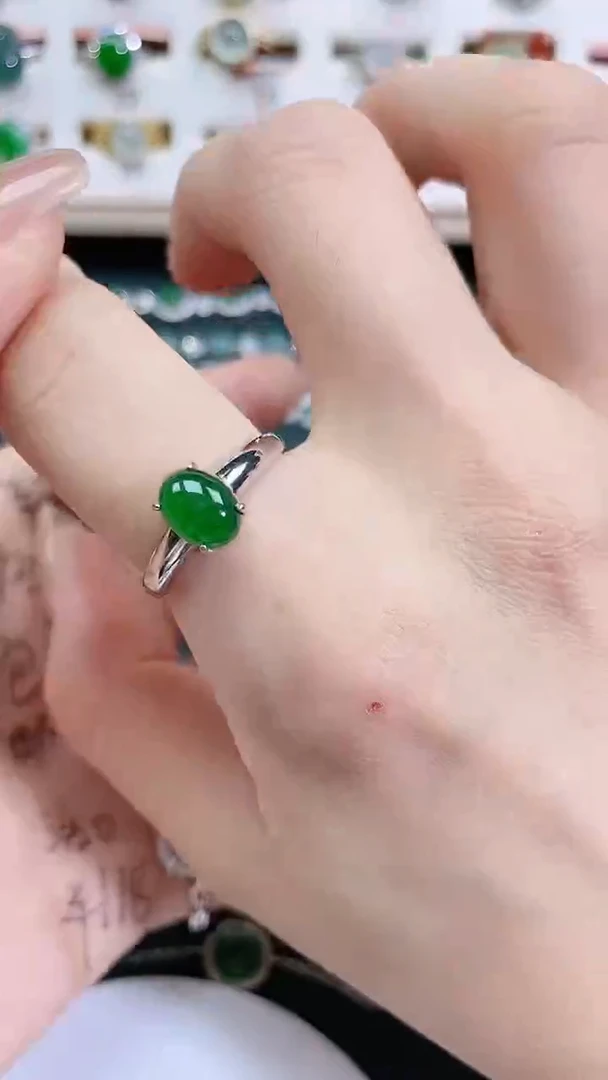 银S925镶嵌戒指翡翠天然翡翠