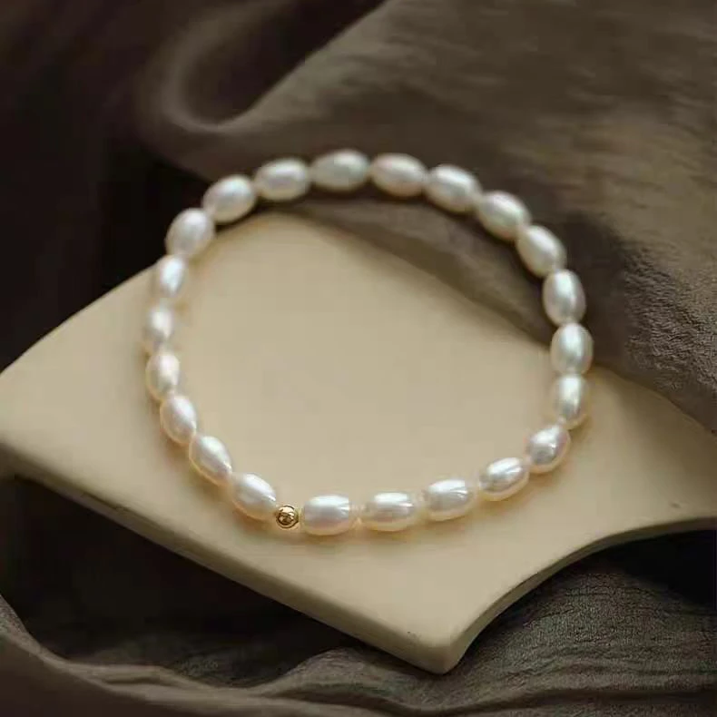 弹力绳天然珍珠手链女气质百搭简约素链小众复古法式轻奢手饰