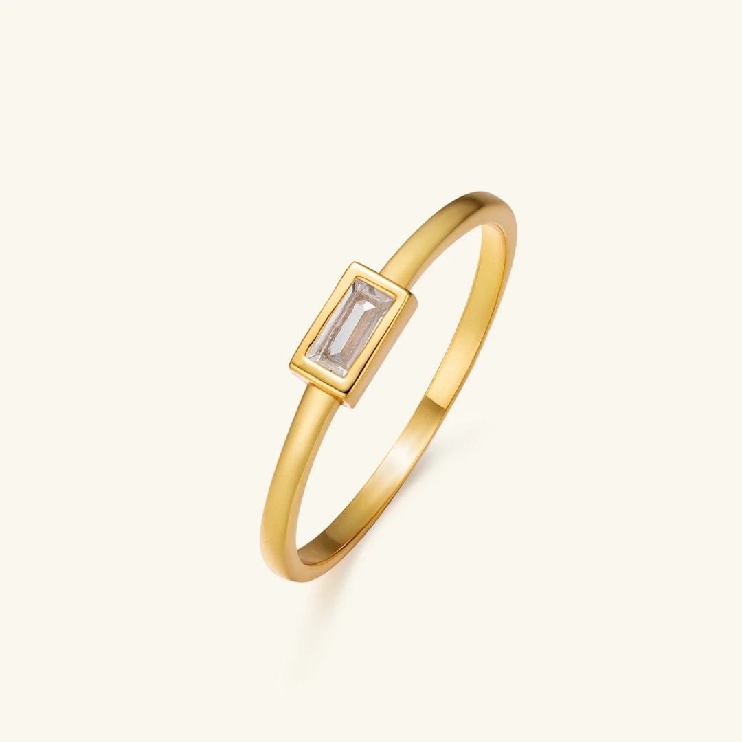 925银合成锆石戒指 Cendora·微光几何方形锆石戒指S925银镀18K金