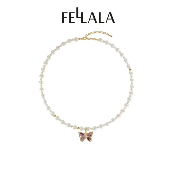 Fellala/翡拉拉「化蝶」系列珍珠项链高级感可拆卸蝴