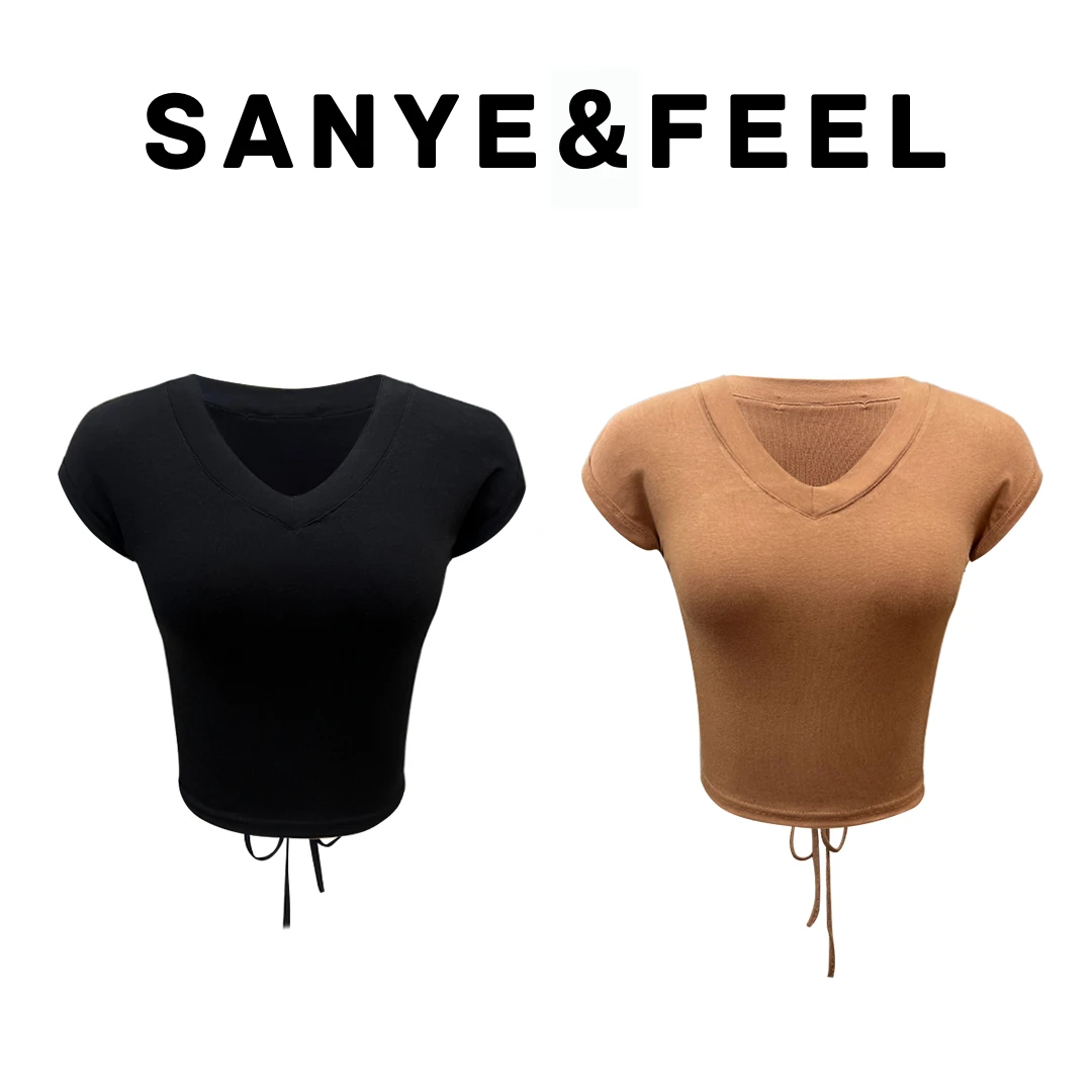 大妍的福利-【妍三也】577夏季新款镂空绑带短V领上衣YX