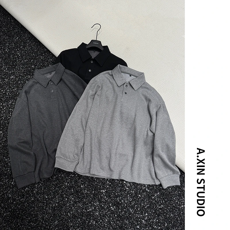 【阿信MX】秋季男款桑蚕丝羊毛混纺宽松重磅休闲长袖t恤polo卫衣