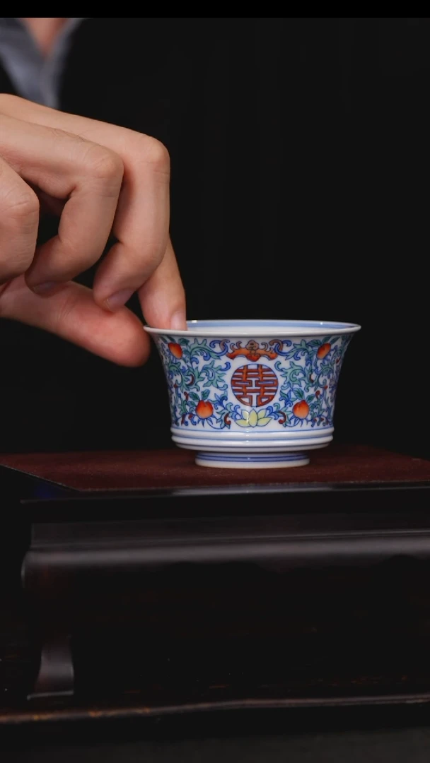 【闪购商品】摆件【瓷见如故】涂杏花斗彩福禄寿喜杯