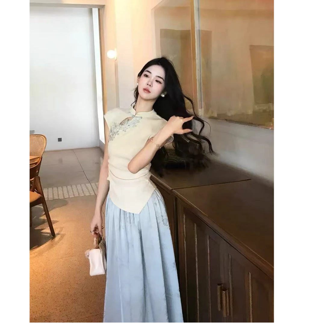 新中式国风套装女春夏无袖上衣半身裙两件套