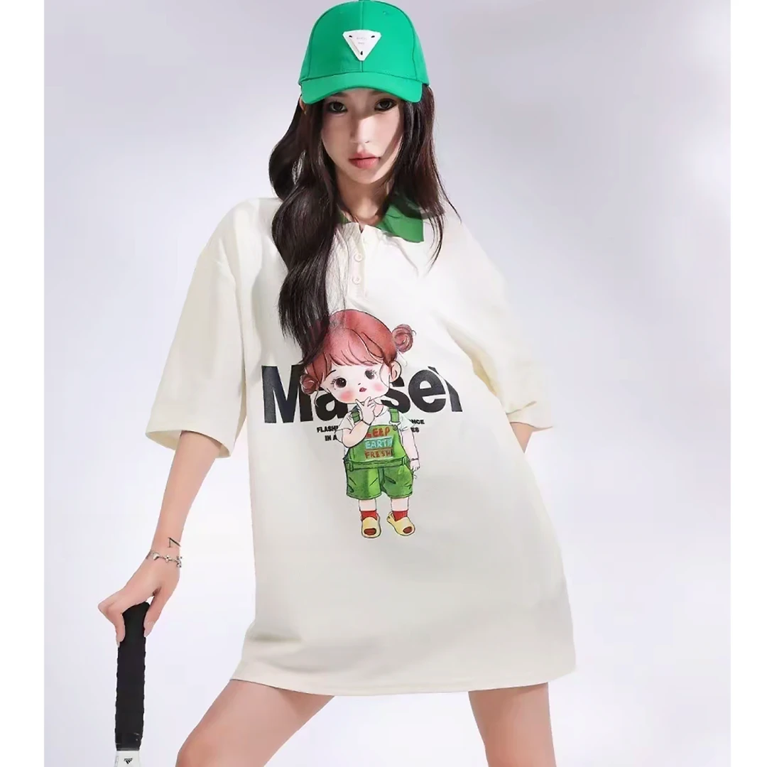 DT01【衣长74】大码宽松夏季POLO领短袖t恤女装新款设计感衣服