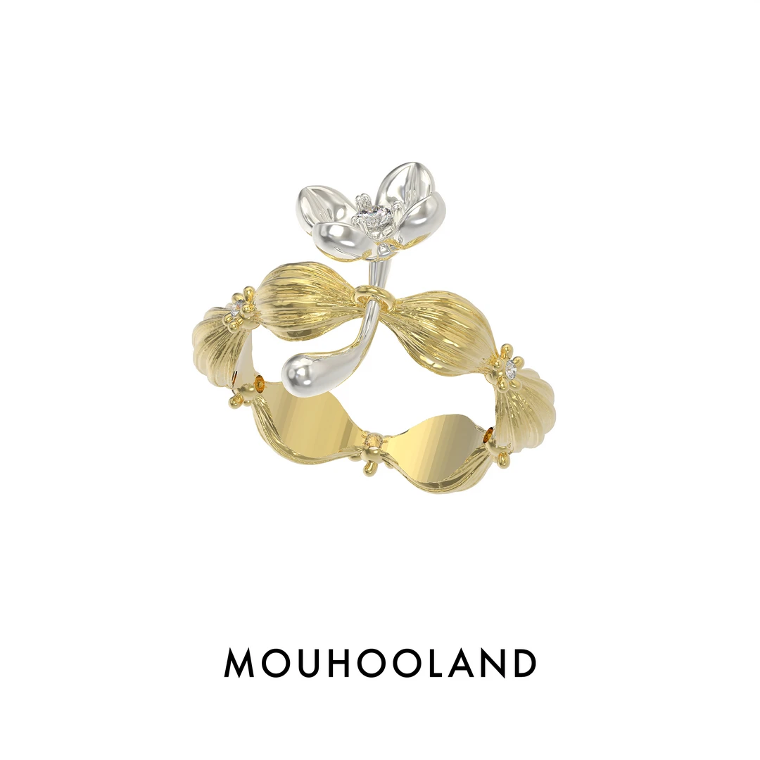 Mouhooland/暮后之地 925银锆石戒指 流光小花单花戒指夏夜诗篇