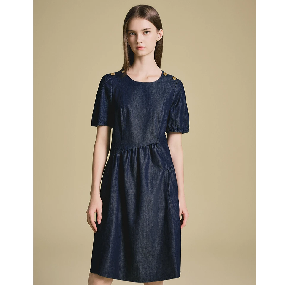 PSALTER诗篇 2025新款夏季气质圆领泡泡袖娃娃裙6C65205123