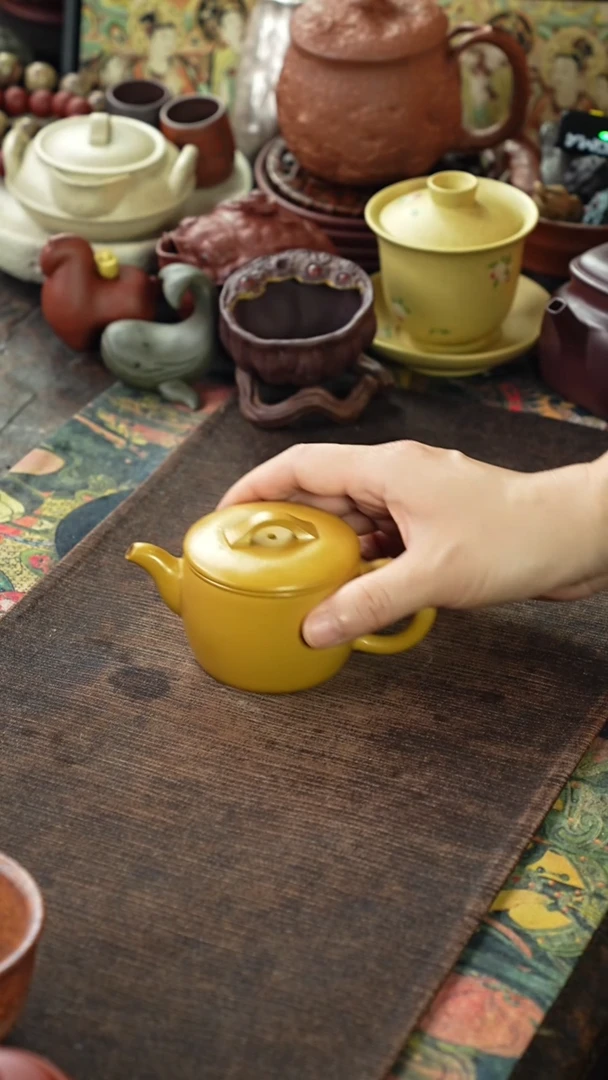 黄金朱泥光素紫砂壶+鸟语杯