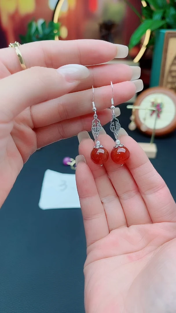 玛瑙/玉髓耳饰银S925镶嵌230