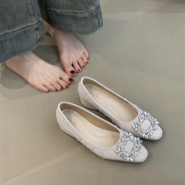 MRL-829-1 法式温柔浅口玛丽珍鞋女2025春季新款瓢鞋水钻方扣单鞋